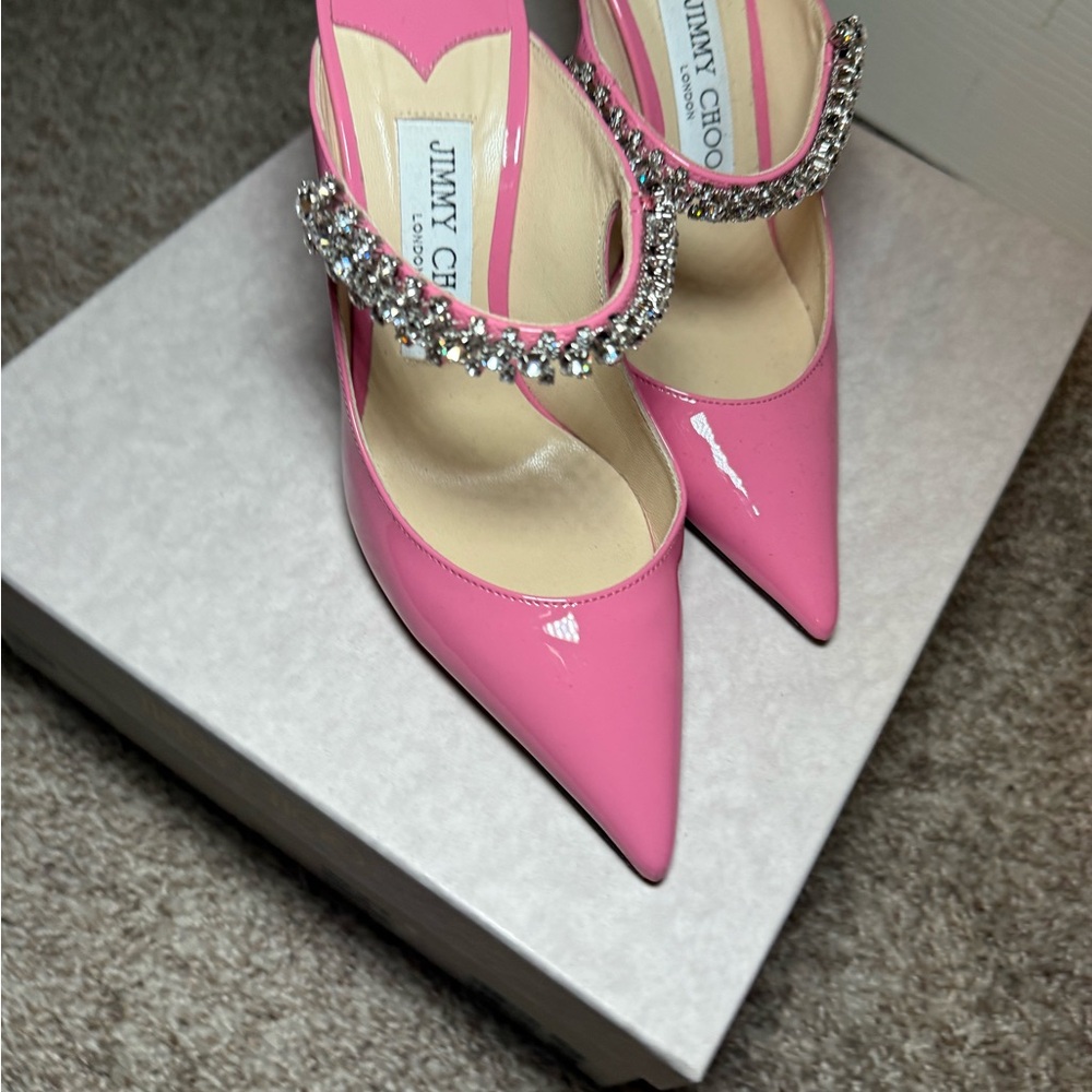 Jimmy Choo Candy Pink Chain Embellished Heels Bing 100 Pat